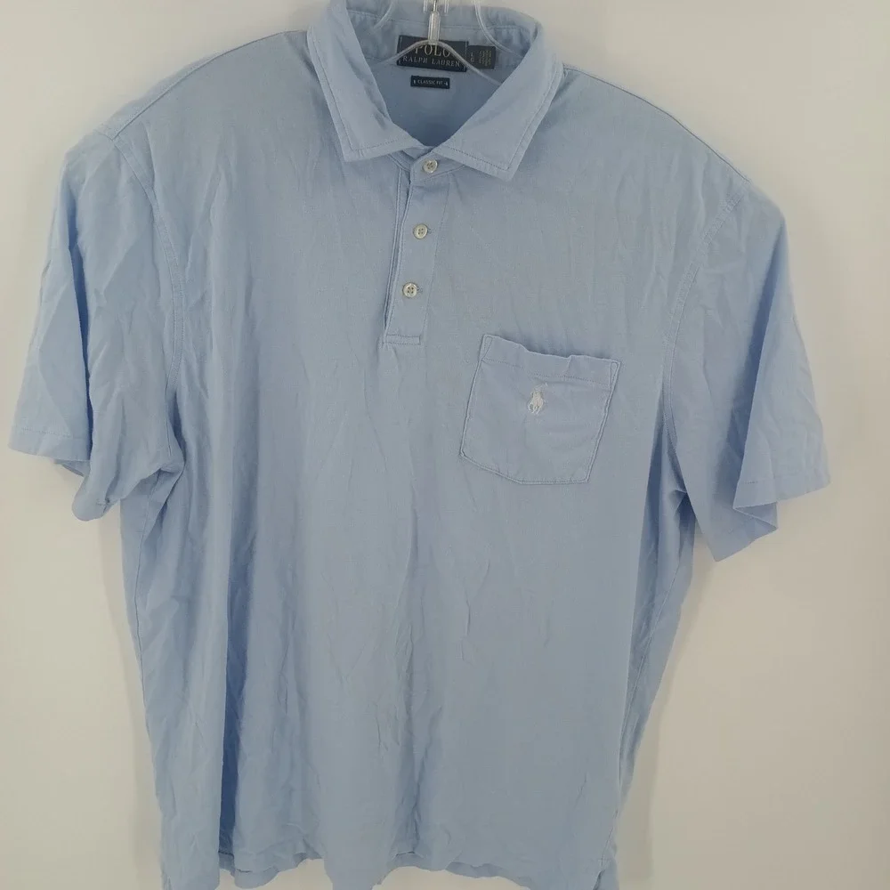 Polo Ralph Lauren Mens Classic Fit Pocket Polo Shirt Light Blue S/S Sz. L